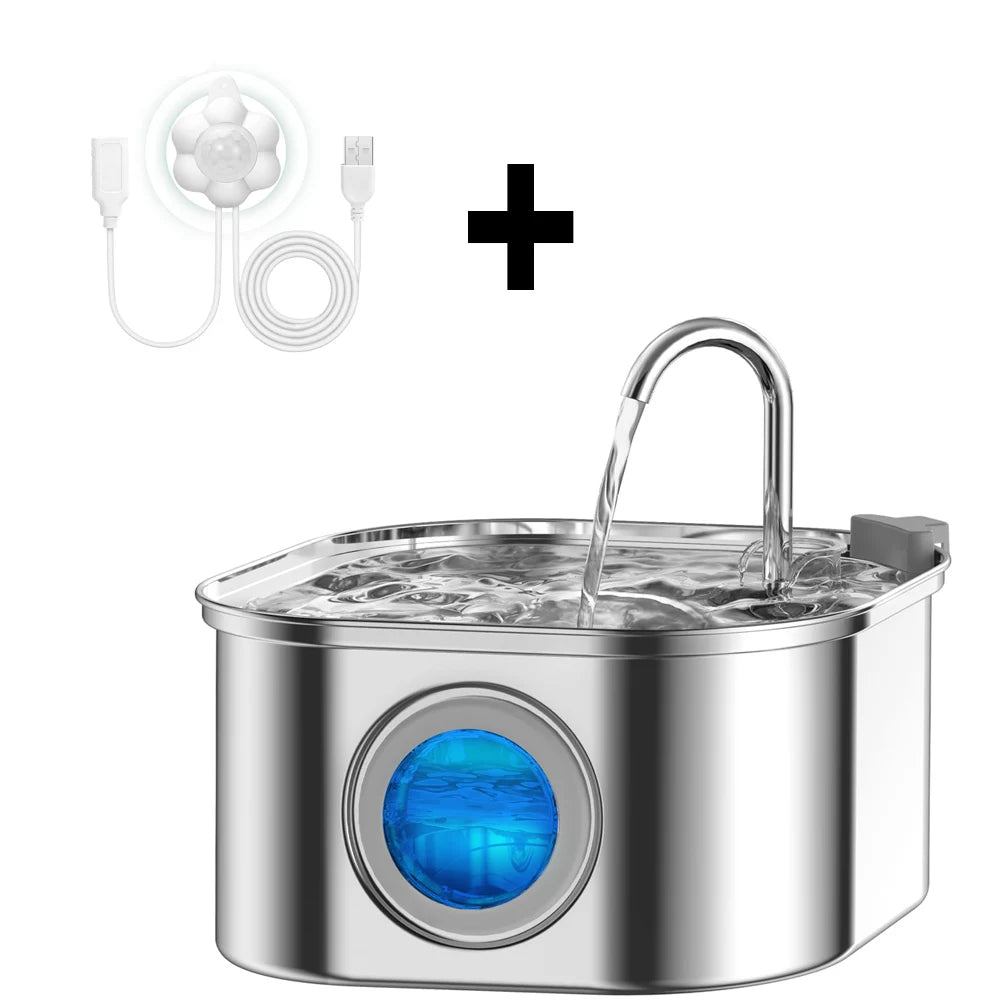 Stainless Steel Pet Water Fountain — 3.2L Auto Filter, Ultra Quiet