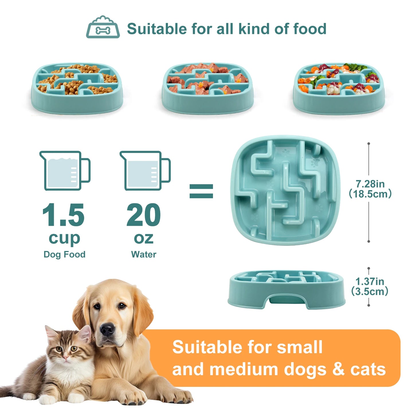 Slow Feeder Dog Bowl — Anti-Bloat Maze Design, Non-Slip, All Sizes