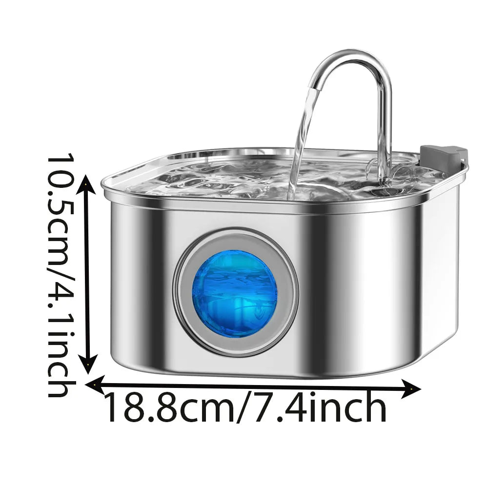 Stainless Steel Pet Water Fountain — 3.2L Auto Filter, Ultra Quiet