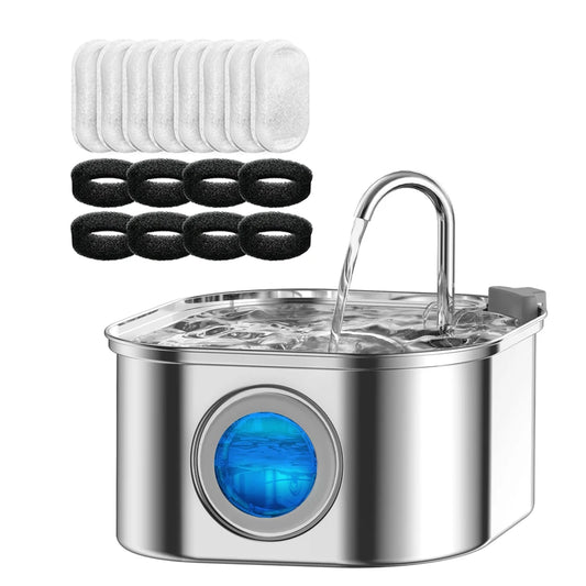 Stainless Steel Pet Water Fountain — 3.2L Auto Filter, Ultra Quiet