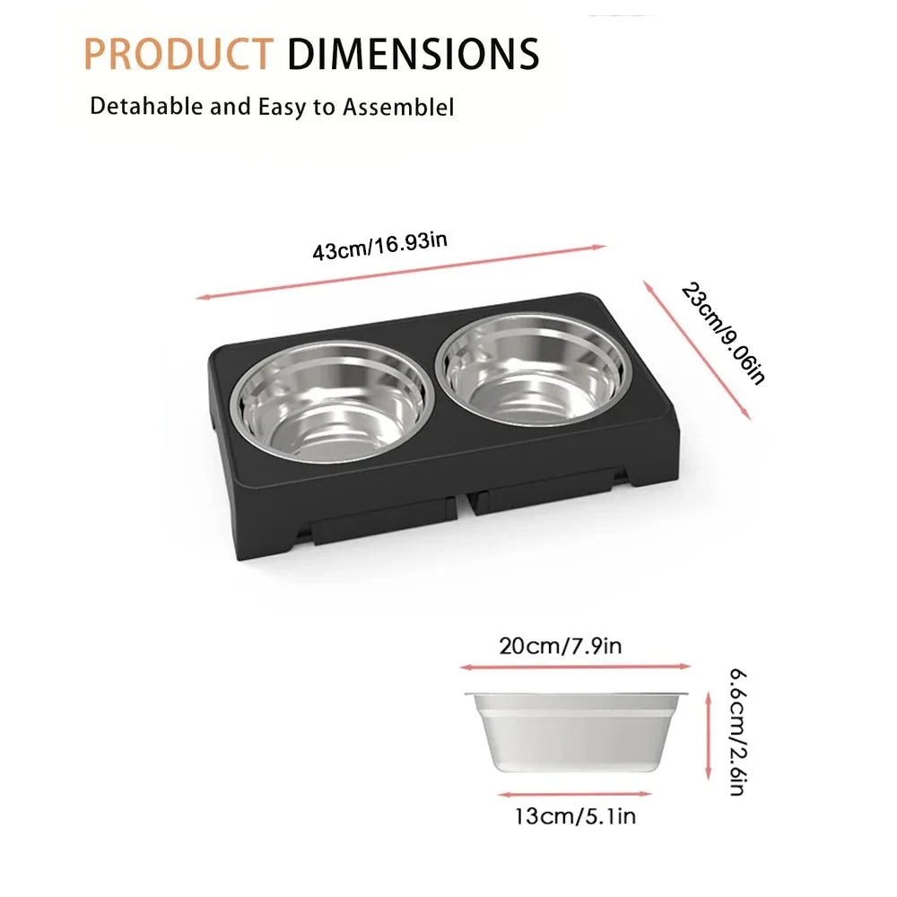 Elevated Dog Feeding Bowl Stand — Adjustable Height, Double Stainless Steel Bowls