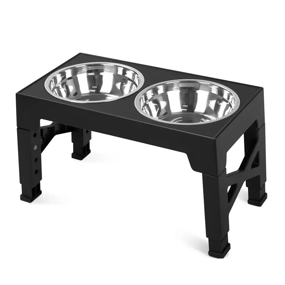 Elevated Dog Feeding Bowl Stand — Adjustable Height, Double Stainless Steel Bowls
