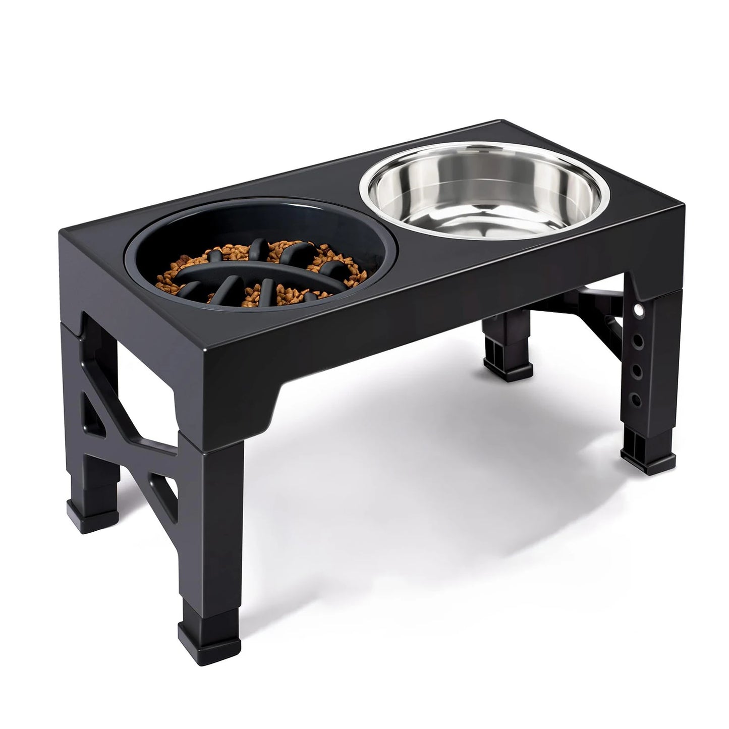 Elevated Dog Feeding Bowl Stand — Adjustable Height, Double Stainless Steel Bowls