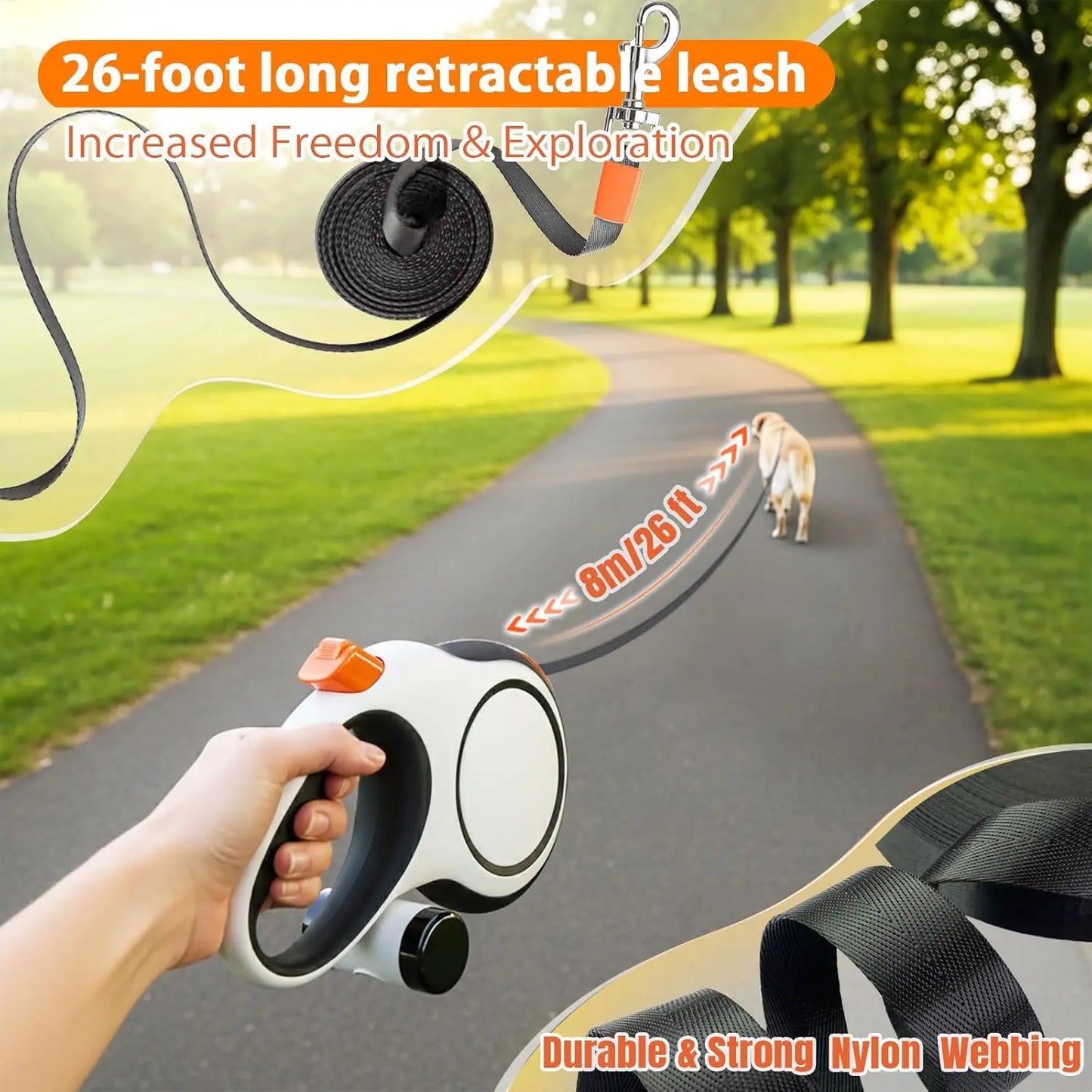 Retractable Dog Leash — Heavy Duty 5m/8m, Fits Small to Large Dogs (Up to 50kg)