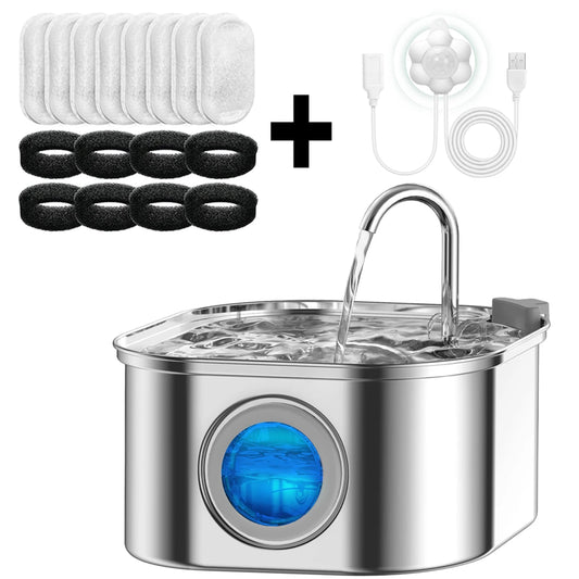 Stainless Steel Pet Water Fountain — 3.2L Auto Filter, Ultra Quiet