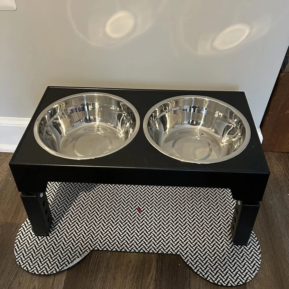 Elevated Dog Feeding Bowl Stand — Adjustable Height, Double Stainless Steel Bowls