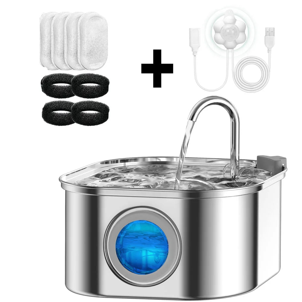 Stainless Steel Pet Water Fountain — 3.2L Auto Filter, Ultra Quiet