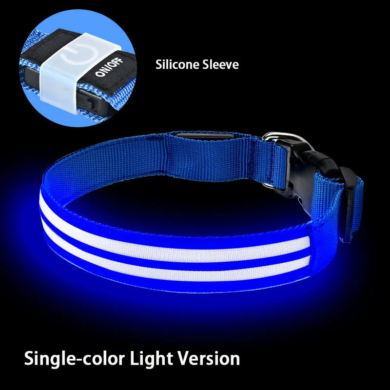 LED Safety Dog Collar — USB Rechargeable Glowing Night Walk Collar