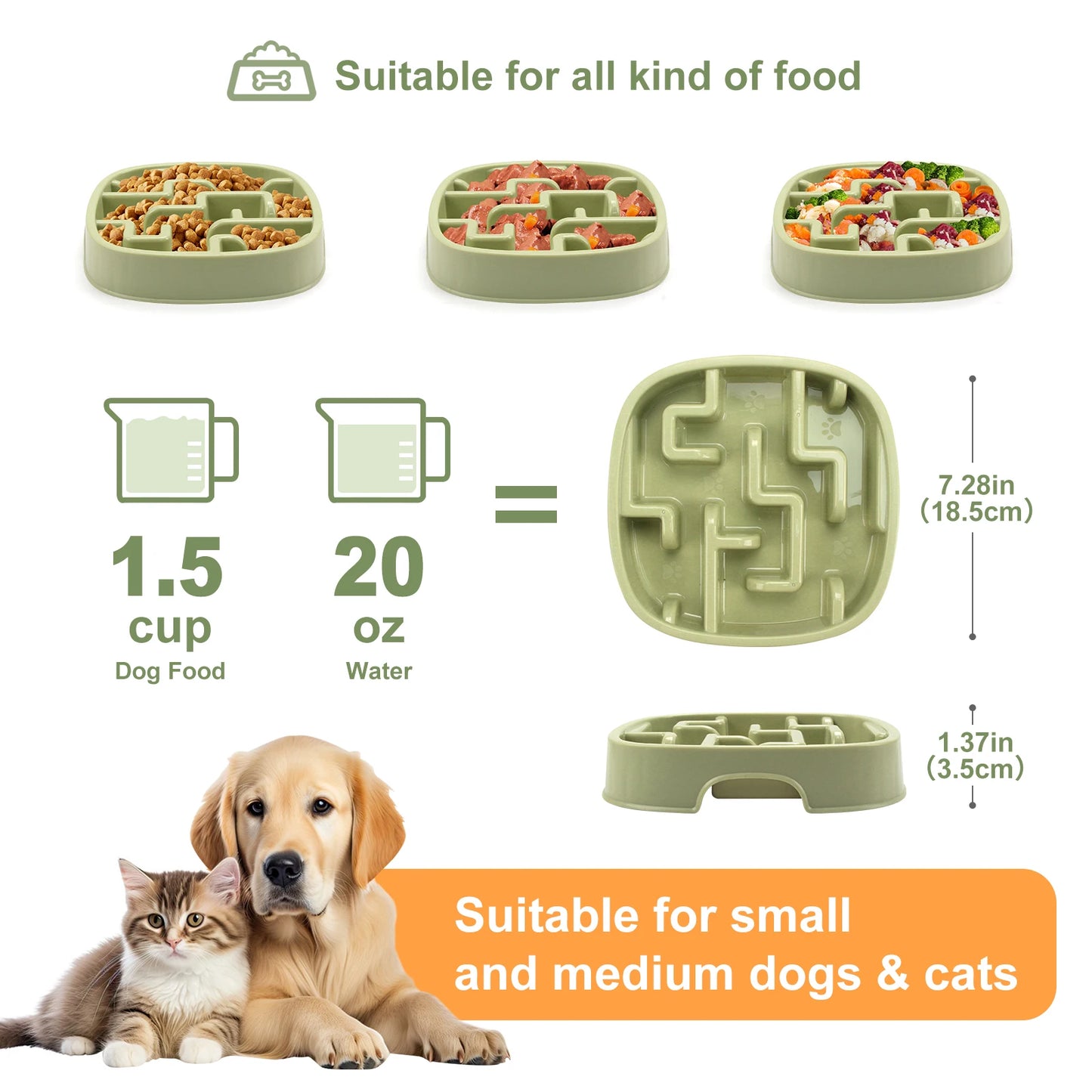 Slow Feeder Dog Bowl — Anti-Bloat Maze Design, Non-Slip, All Sizes