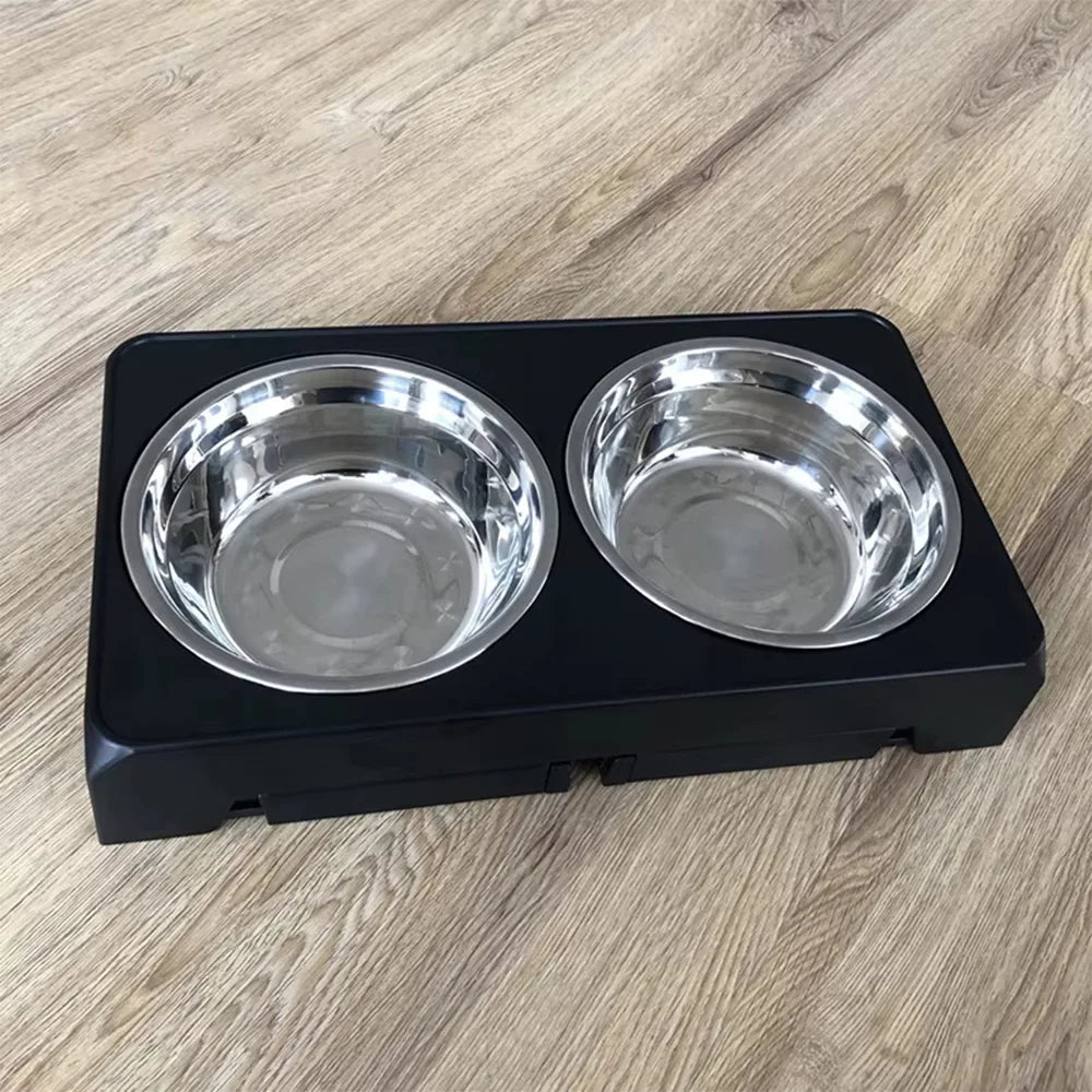 Elevated Dog Feeding Bowl Stand — Adjustable Height, Double Stainless Steel Bowls