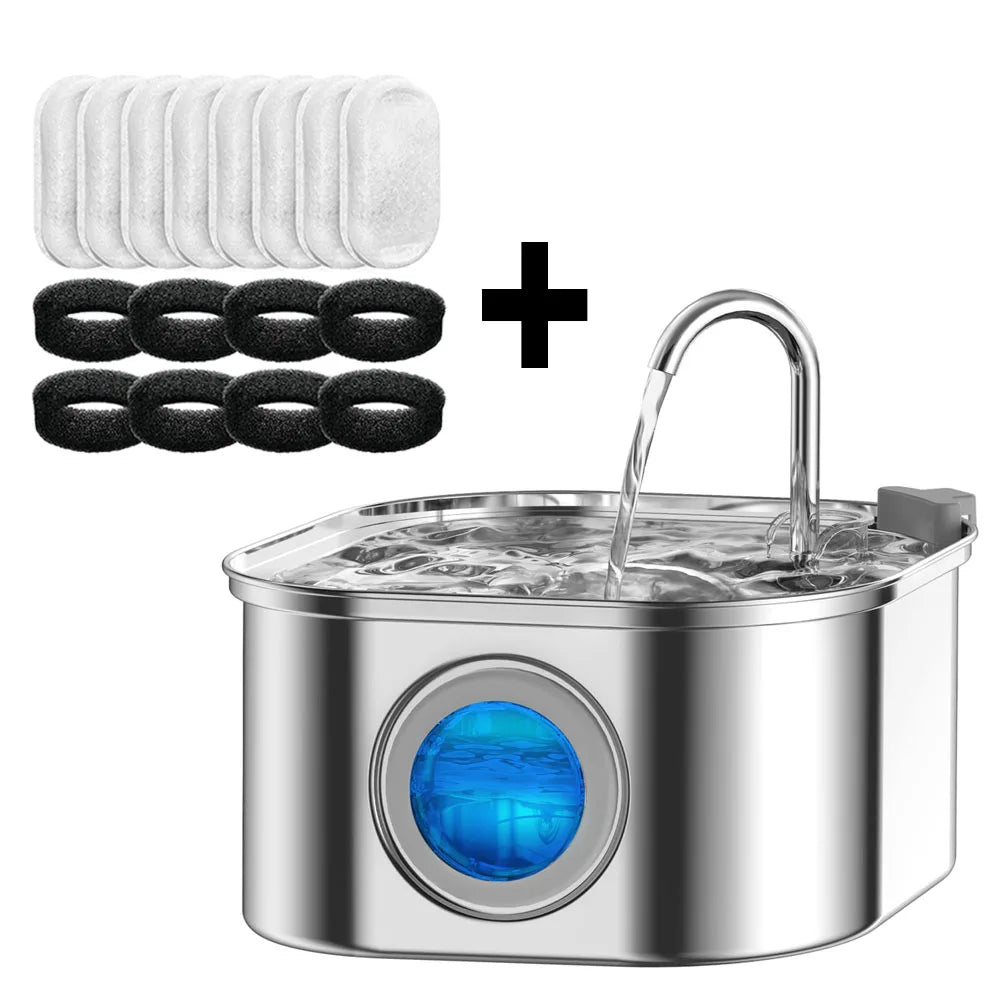 Stainless Steel Pet Water Fountain — 3.2L Auto Filter, Ultra Quiet