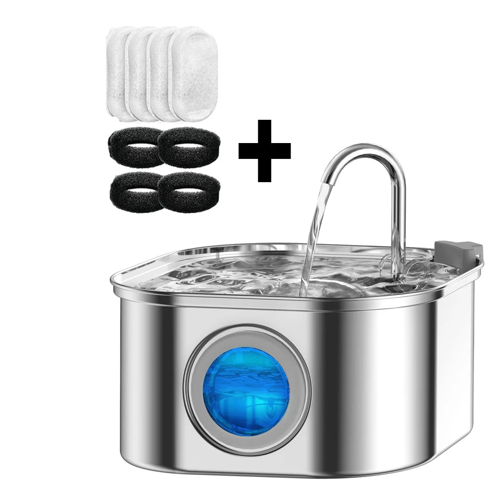 Stainless Steel Pet Water Fountain — 3.2L Auto Filter, Ultra Quiet